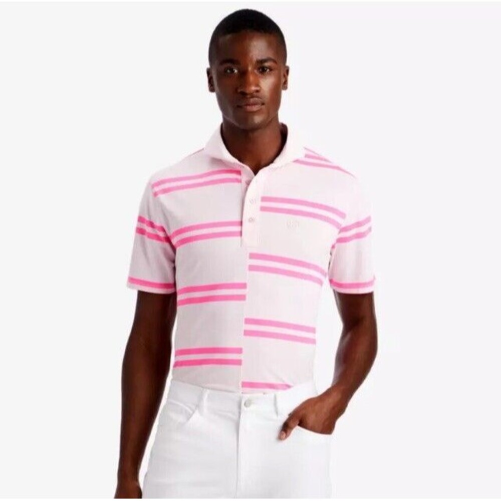 G/Fore Blush Light Pink Offset Stripe Pique Golf Polo Mens Size Large NWT